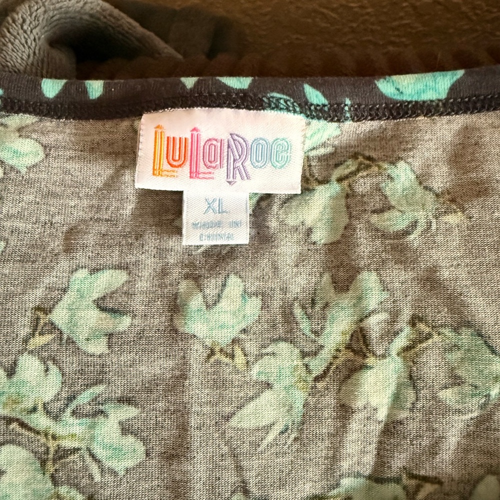 LuLaRoe dark Gray and Green Floral Nicole Dress - Picture 3 of 5